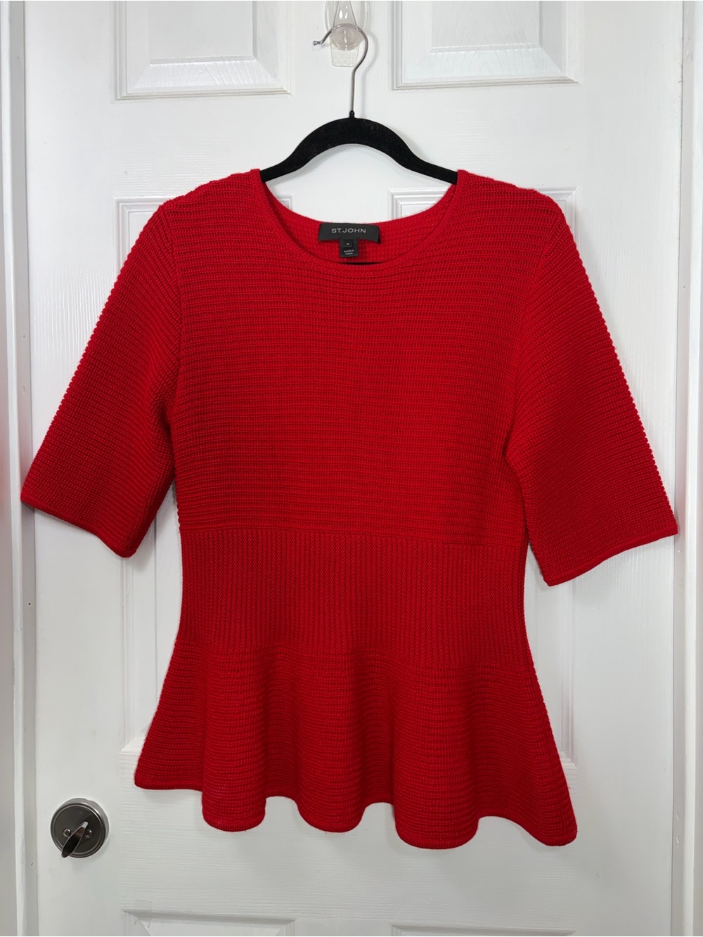 St. John Red Textured Knit Sweater Top Medium Size